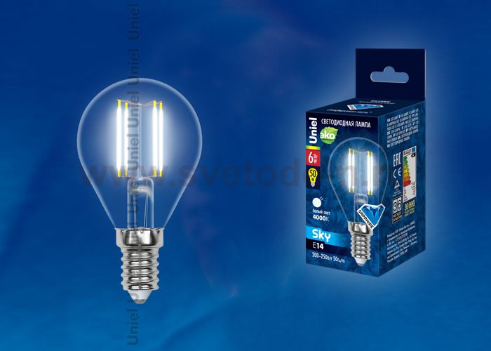 Лампа светодиодная Uniel LED-G45-6W/NW/E14/CL PLS02WH