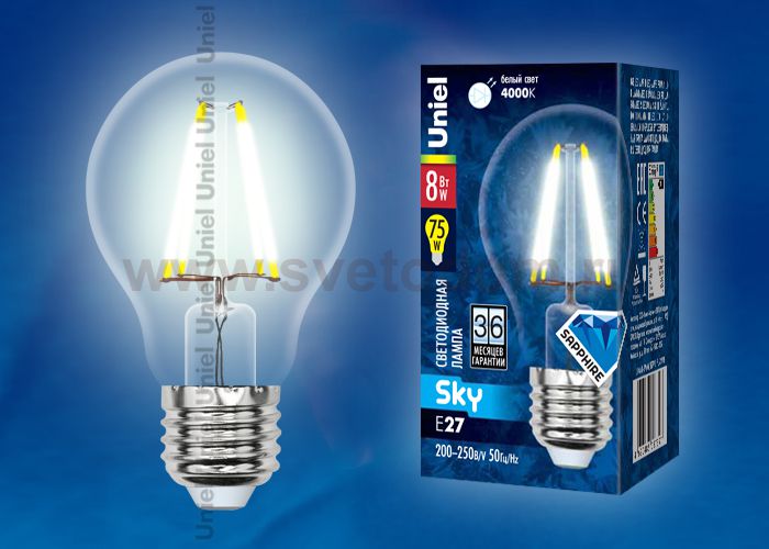 Лампа светодиодная Uniel LED-A60-8W/NW/E27/CL PLS02WH