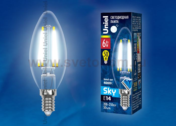 Лампа светодиодная Uniel LED-C35-6W/NW/E14/CL PLS02WH