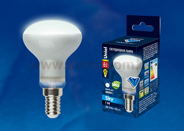 Лампа светодиодная Uniel LED-R50-6W/NW/E14/FR PLS02WH
