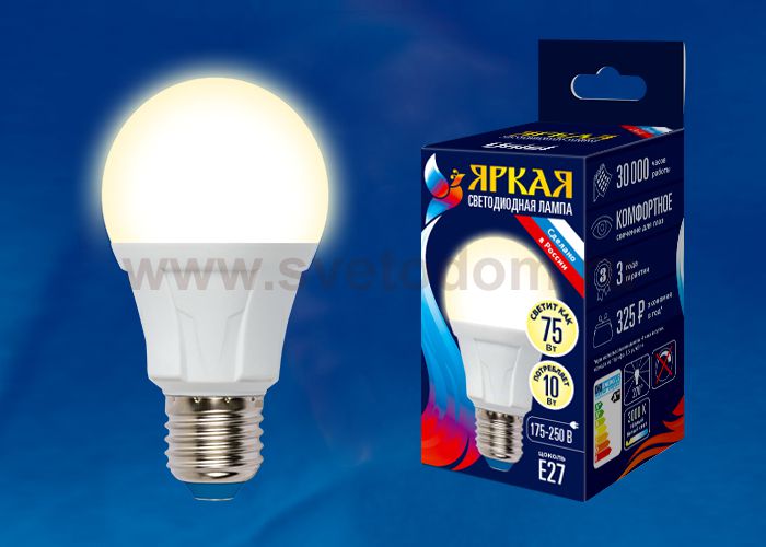 Лампа светодиодная Uniel LED-A60 10W/WW/E27/FR PLP01WH