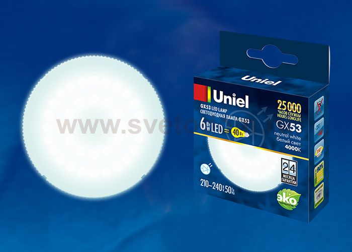 Лампа светодиодная Uniel LED-GX53-6W/NW/GX53/FR PLZ01WH