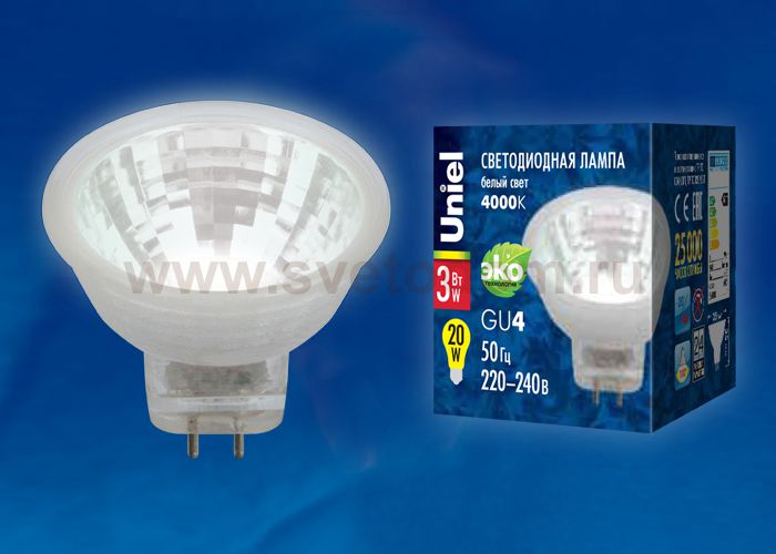 Лампа светодиодная Uniel LED-MR11-3W/NW/GU4/220V GLZ21TR
