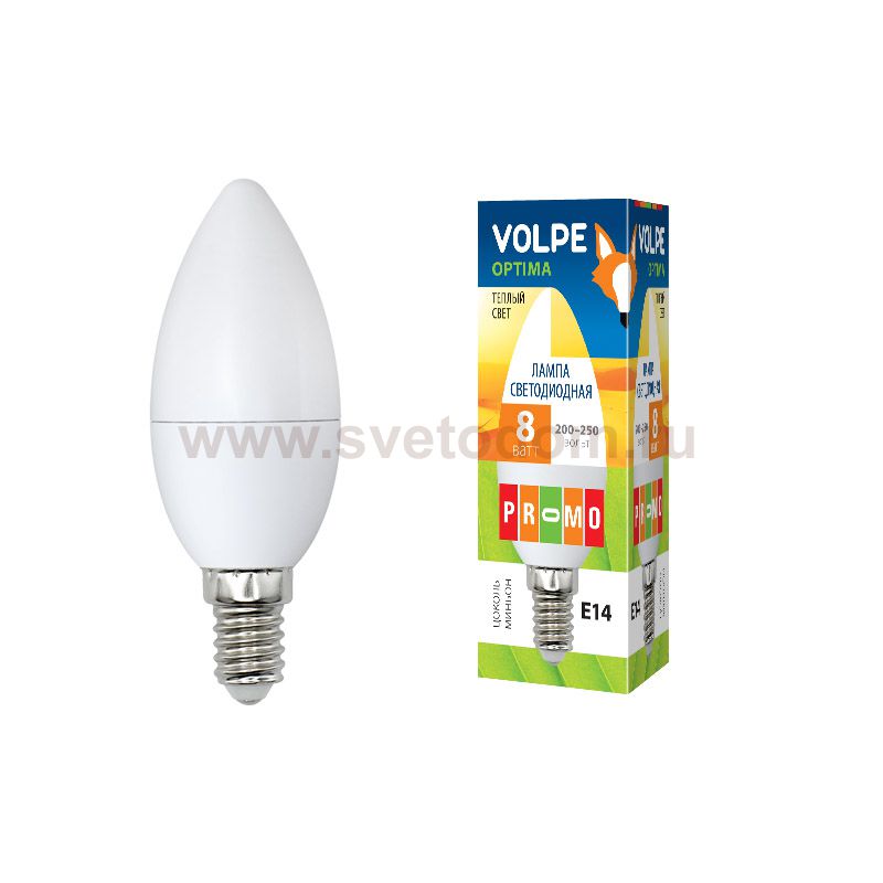 Лампа светодиодная Volpe LED-C37-8W/WW/E14/FR/O