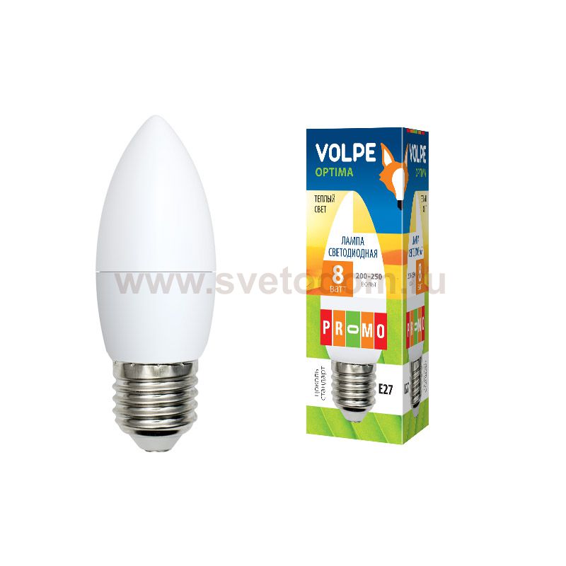 Лампа светодиодная Volpe LED-C37-8W/WW/E27/FR/O