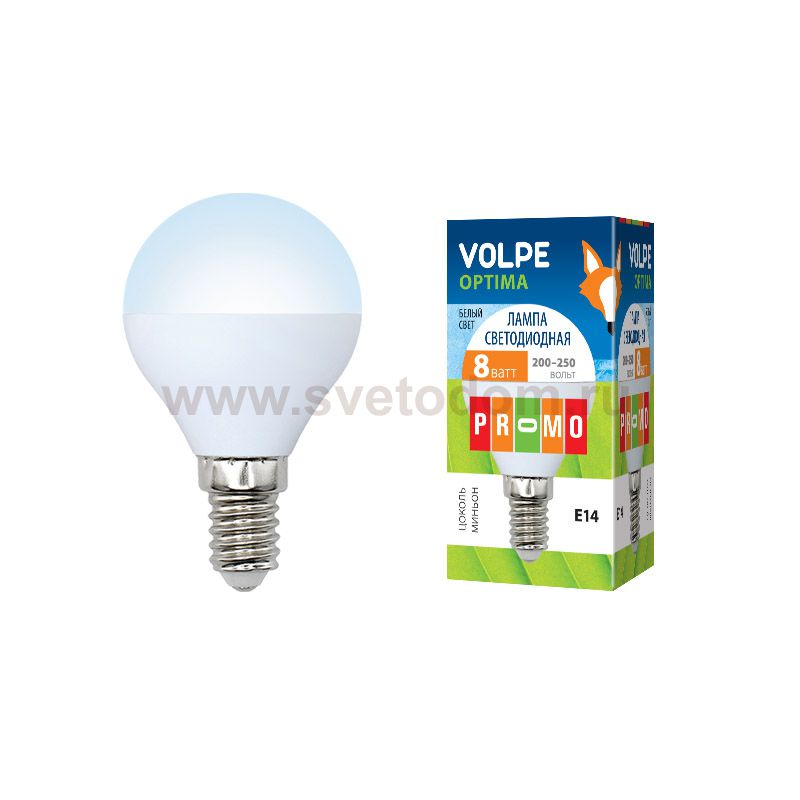 Лампа светодиодная Volpe LED-G45-8W/NW/E14/FR/O