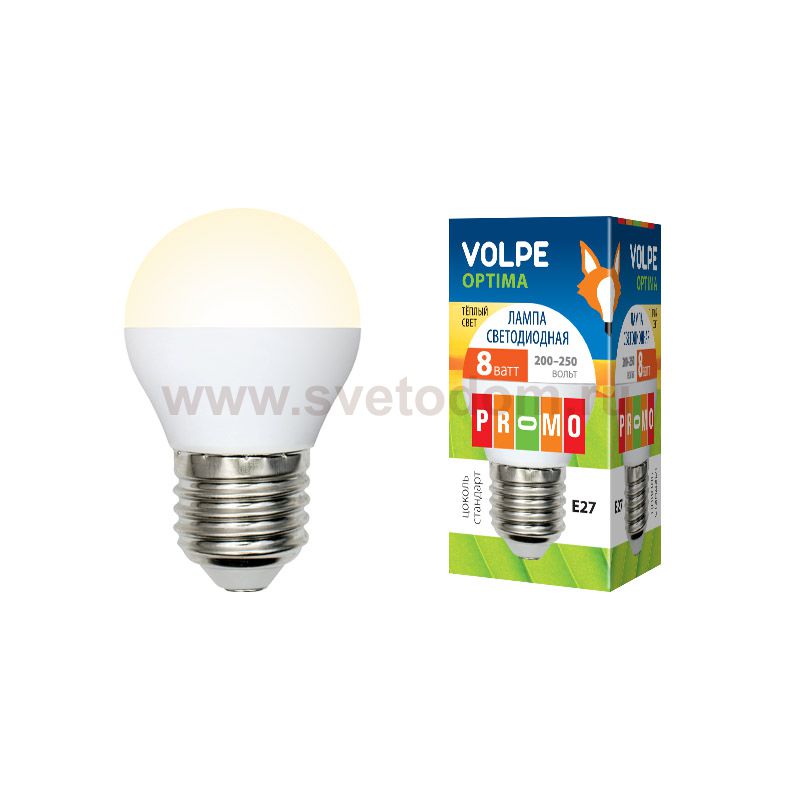 Лампа светодиодная Volpe LED-G45-8W/WW/E27/FR/O