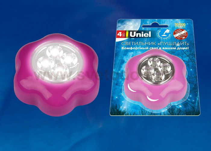 Светильник ночник с батарейками Uniel DTL-359 Цветок-A/Pink/4LED/3АAA