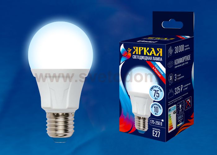 Лампа светодиодная Uniel LED-A60 10W/DW/E27/FR PLP01WH