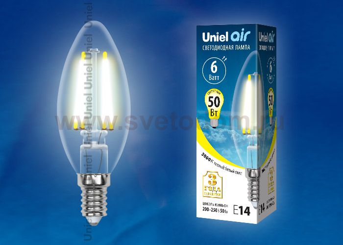 Лампа светодиодная Uniel LED-C35-6W/WW/E14/CL GLA01TR