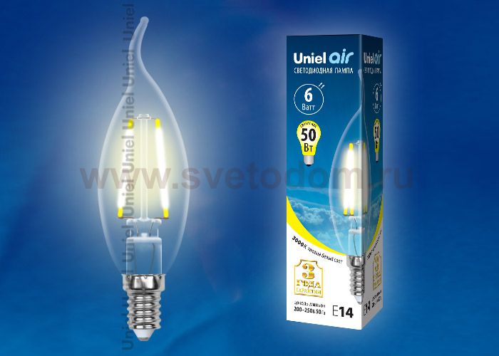 Лампа светодиодная Uniel LED-CW35-6W/WW/E14/CL GLA01TR
