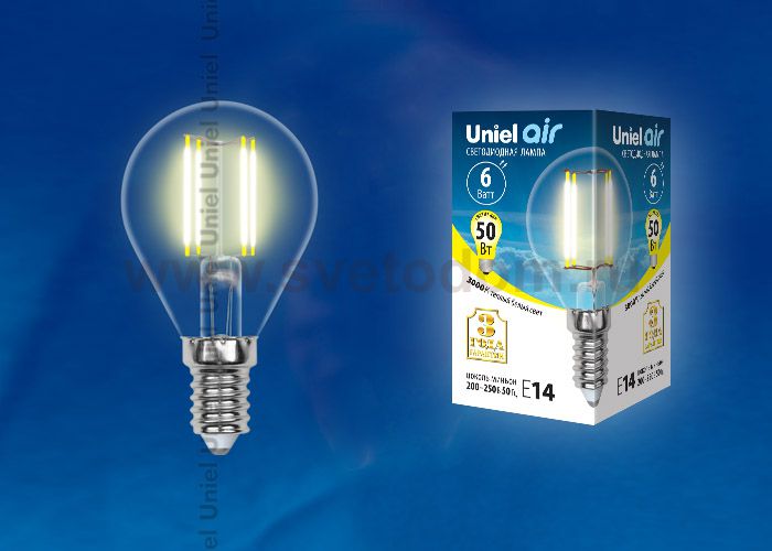 Лампа светодиодная Uniel LED-G45-6W/WW/E14/CL GLA01TR