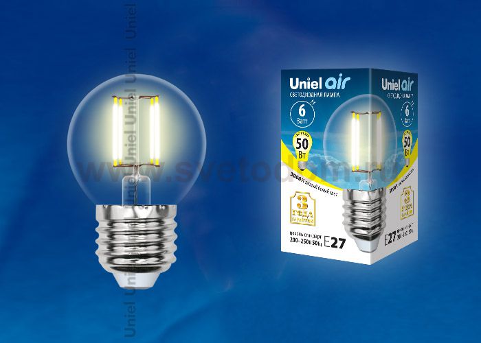 Лампа светодиодная Uniel LED-G45-6W/WW/E27/CL GLA01TR