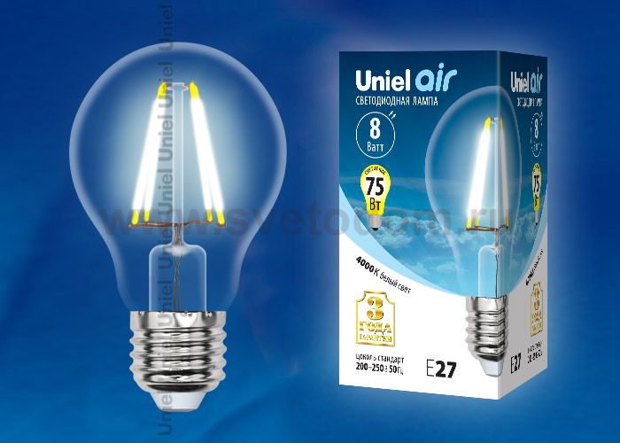 Лампа светодиодная Uniel LED-A60-8W/NW/E27/CL GLA01TR