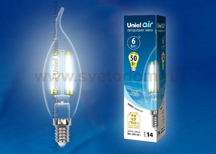 Лампа светодиодная Uniel LED-CW35-6W/NW/E14/CL GLA01TR