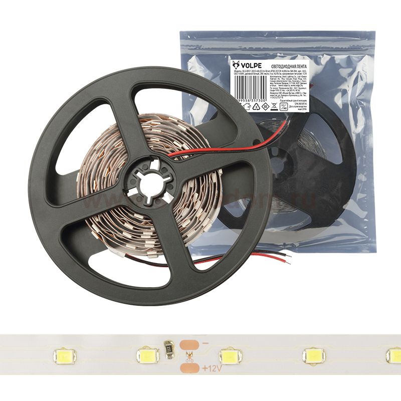 Лента светодиодная интерьерная Volpe ULS-Q921 2835-60LED/m-8mm-IP20-DC12V-4,8W/m-3M-DW