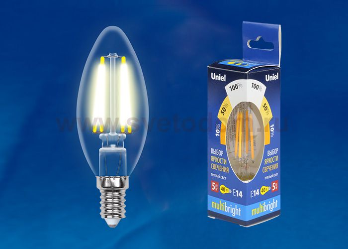 Лампа светодиодная Uniel LED-C35-5W/WW/E14/CL/MB GLM10TR