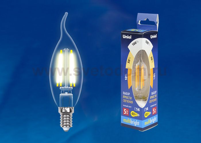 Лампа светодиодная Uniel LED-CW35-5W/WW/E14/CL/MB GLM10TR
