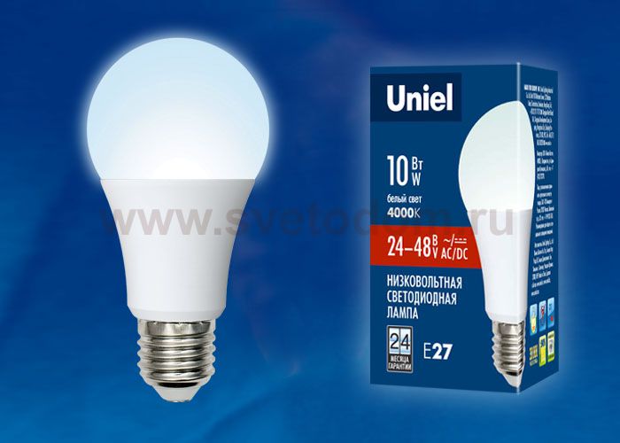 Лампа светодиодная Uniel LED-A60-10W/NW/E27/FR/24-48V PLO55WH