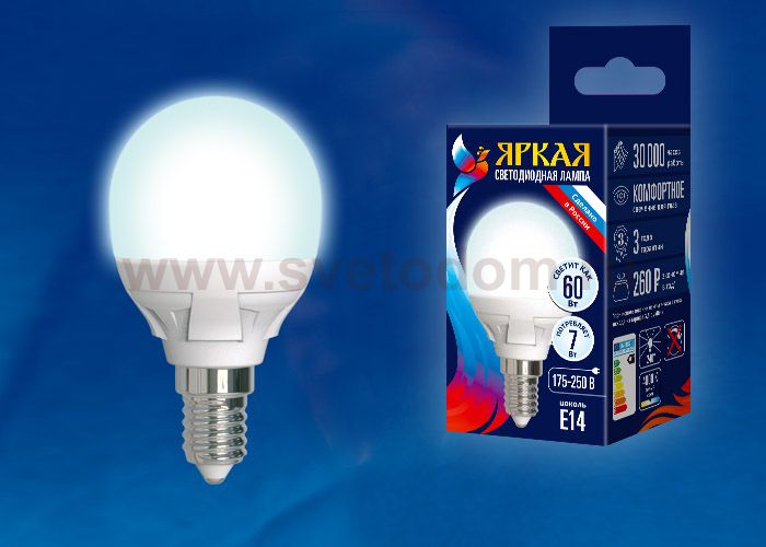 Лампа светодиодная Uniel LED-G45 7W/NW/E14/FR PLP01WH