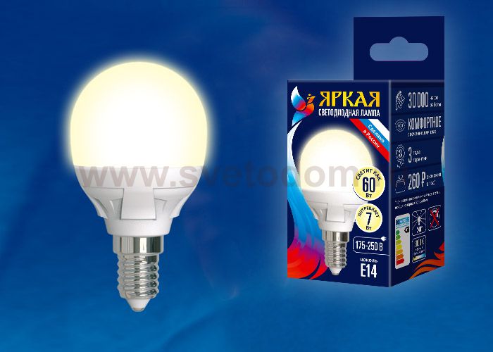 Лампа светодиодная Uniel LED-G45 7W/WW/E14/FR PLP01WH