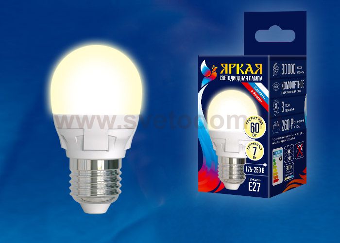 Лампа светодиодная Uniel LED-G45 7W/WW/E27/FR PLP01WH
