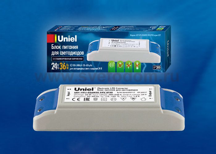 Блок питания для светодиодных ламп и модулей Uniel UET-VPJ-036B20 24V IP20
