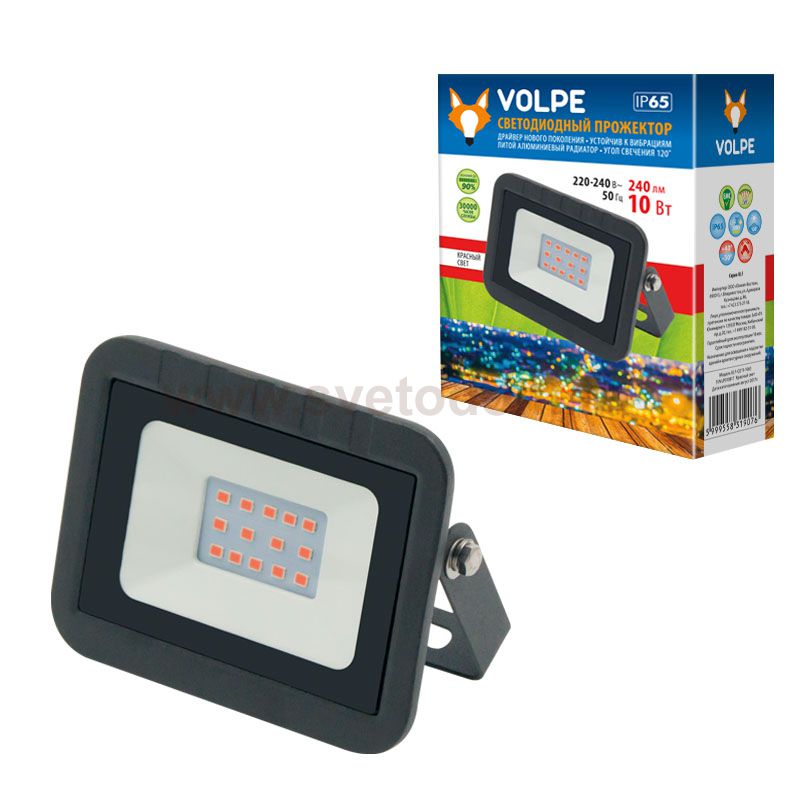 Прожектор светодиодный Volpe ULF-Q511 10W/RED IP65 220-240В BLACK