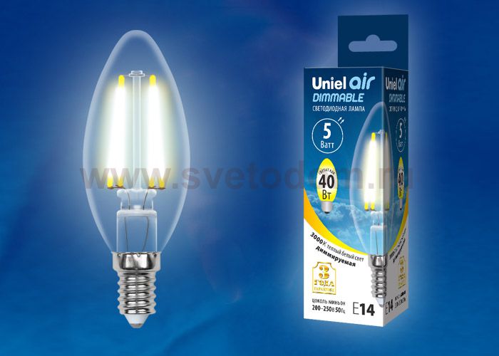 Лампа светодиодная Uniel LED-C35-5W/WW/E14/CL/DIM GLA01TR
