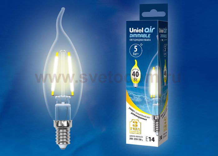 Лампа светодиодная Uniel LED-CW35-5W/WW/E14/CL/DIM GLA01TR