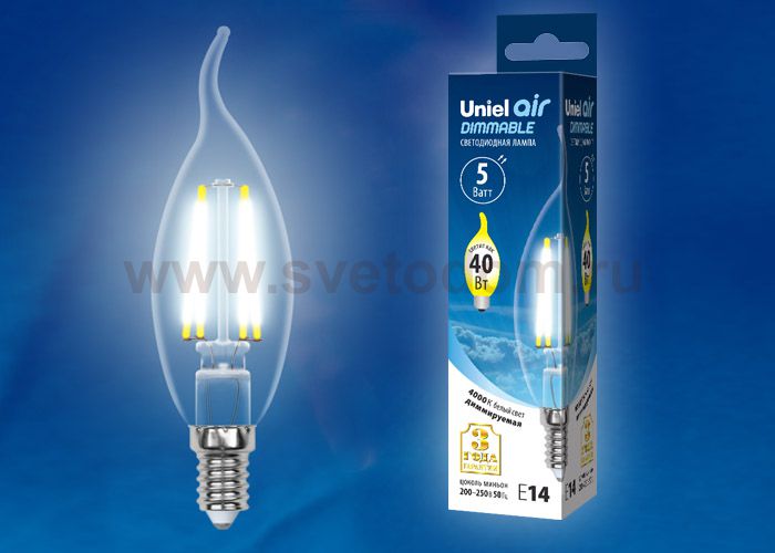 Лампа светодиодная Uniel LED-CW35-5W/NW/E14/CL/DIM GLA01TR