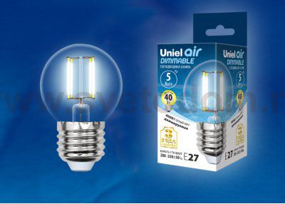 Лампа светодиодная Uniel LED-G45-5W/NW/E27/CL/DIM GLA01TR