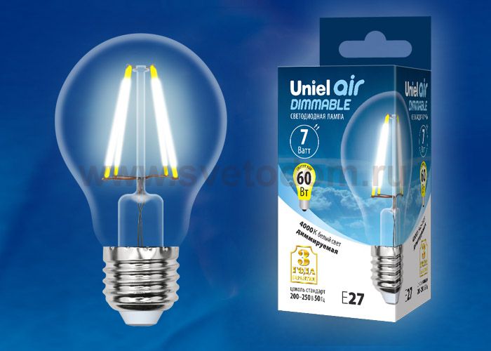 Лампа светодиодная Uniel LED-A60-7W/NW/E27/CL/DIM GLA01TR