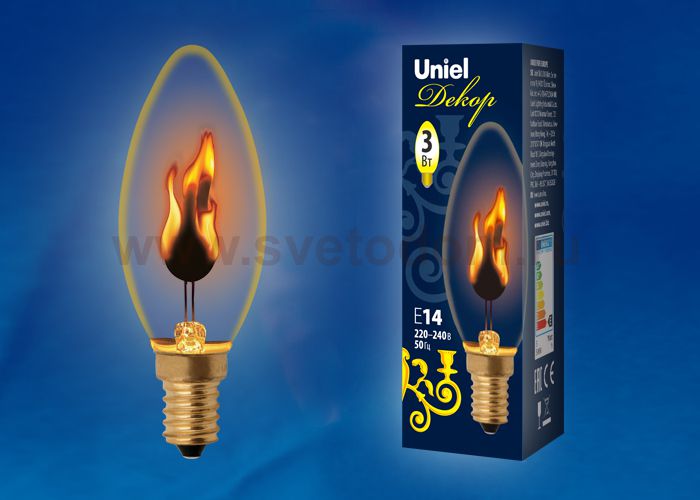 Лампа накаливания Uniel IL-N-C35-3/RED-FLAME/E14/CL