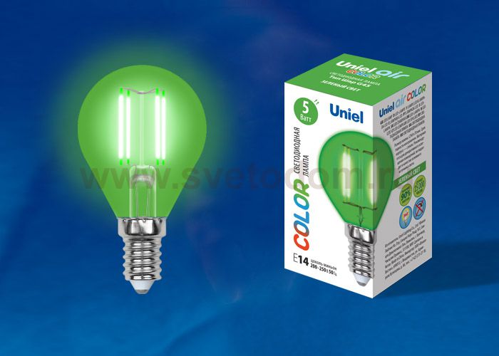 Лампа светодиодная Uniel LED-G45-5W/GREEN/E14 GLA02GR