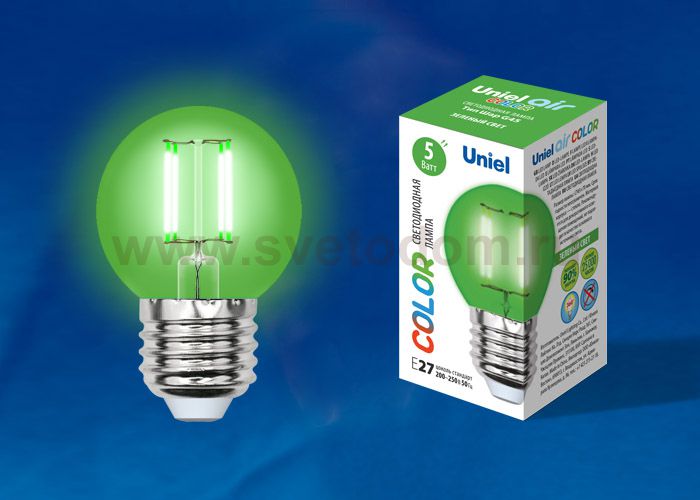 Лампа светодиодная Uniel LED-G45-5W/GREEN/E27 GLA02GR