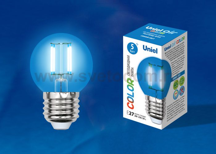 Лампа светодиодная Uniel LED-G45-5W/BLUE/E27 GLA02BL