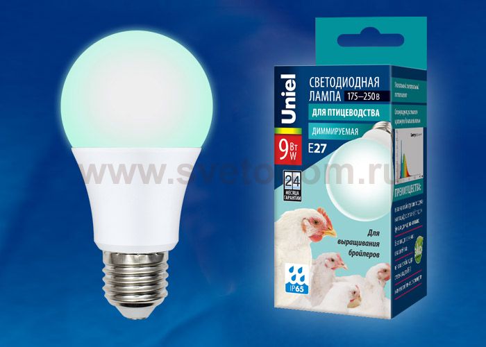 Лампа специального назначения Uniel LED-A60-9W/SCBG/E27/FR/DIM IP65 PLO65WH