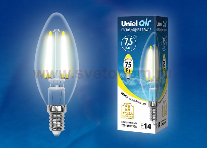 Лампа светодиодная Uniel LED-C35-7,5W/WW/E14/CL GLA01TR