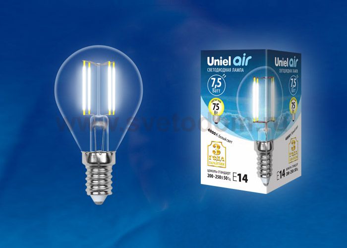 Лампа светодиодная Uniel LED-G45-7,5W/NW/E14/CL GLA01TR