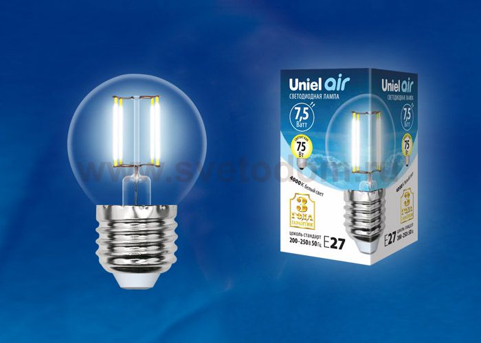 Лампа светодиодная Uniel LED-G45-7,5W/NW/E27/CL GLA01TR