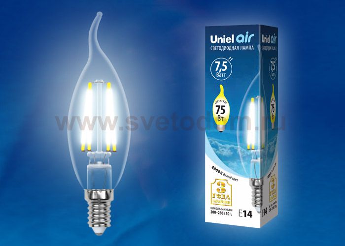 Лампа светодиодная Uniel LED-CW35-7,5W/NW/E14/CL GLA01TR