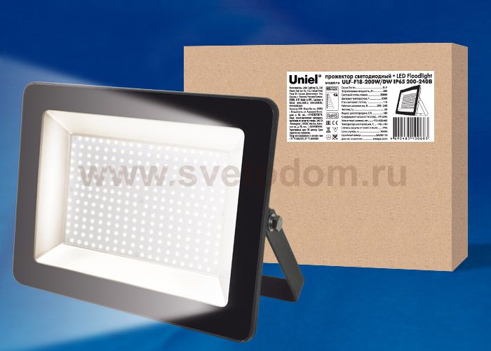 Прожектор светодиодный Uniel ULF-F18-200W/DW IP65 200-240В BLACK