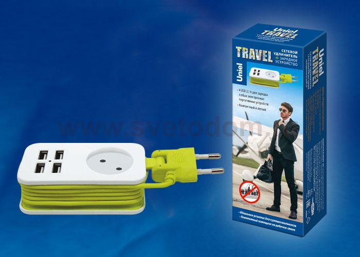Удлинитель бытовой Uniel S-CT1-1,5U WHITE/GREEN