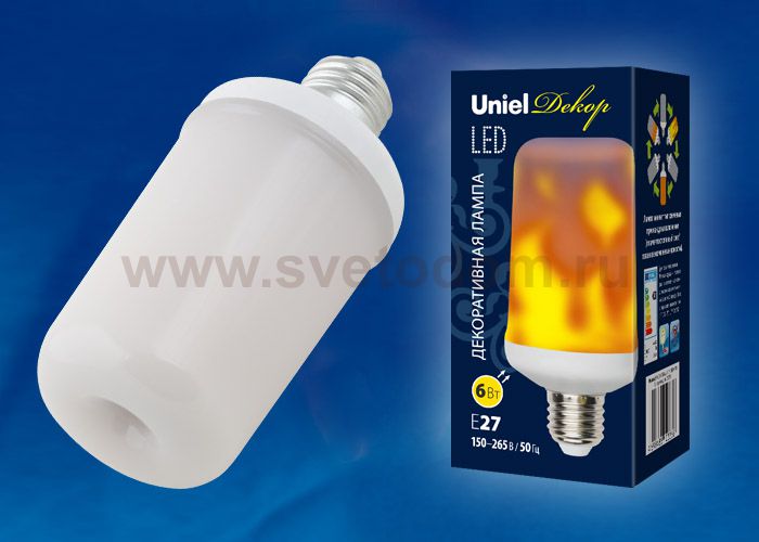 Лампа светодиодная Uniel LED-L60-6W/FLAME/E27/FR PLD01WH