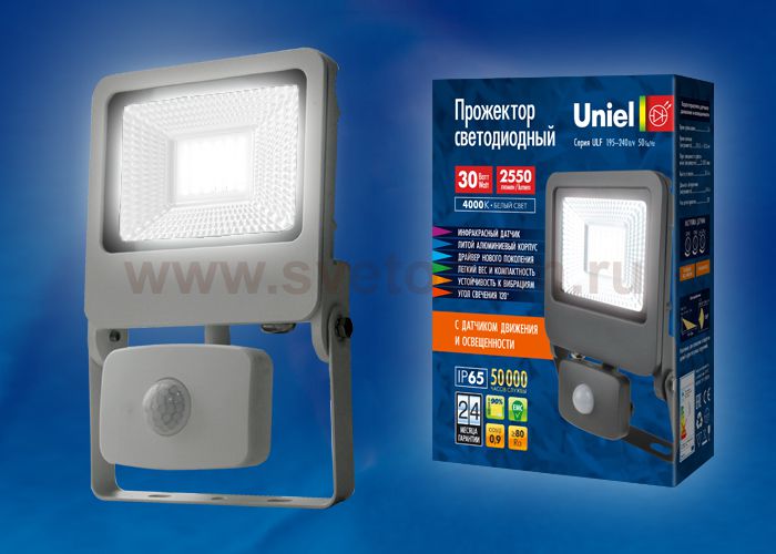 Прожектор светодиодный Uniel ULF-F37-30W/NW SENSOR IP54 195-240В SILVER
