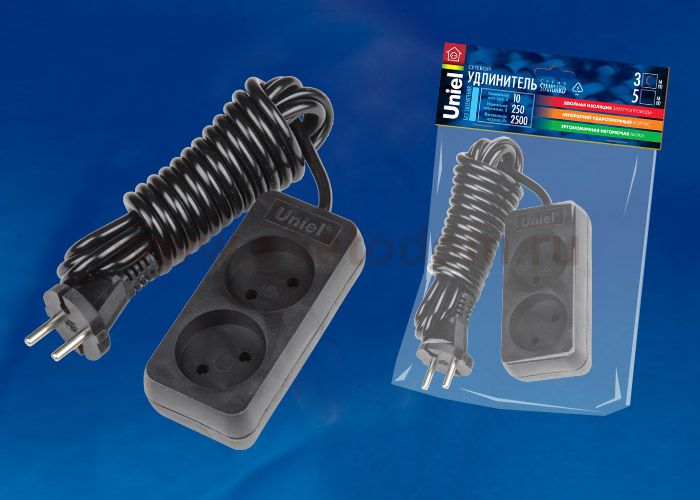 Удлинитель бытовой Uniel S-CD2-3 BLACK