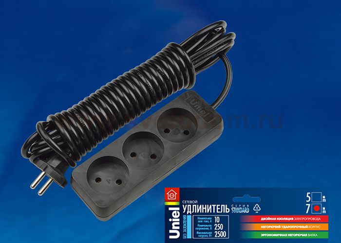 Удлинитель бытовой Uniel S-CD3-5 BLACK