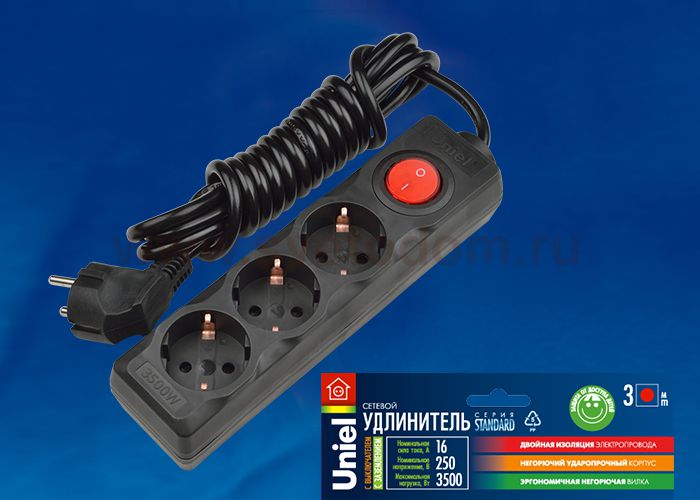 Удлинитель бытовой Uniel S-GCD3-7B BLACK