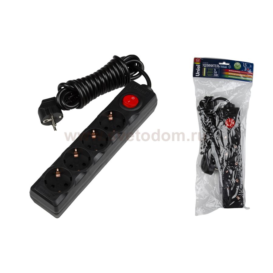 Удлинитель бытовой Uniel S-GCD4-3B BLACK